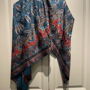 Vibrant Blue and Red Traditional 100% Silk Scarf
